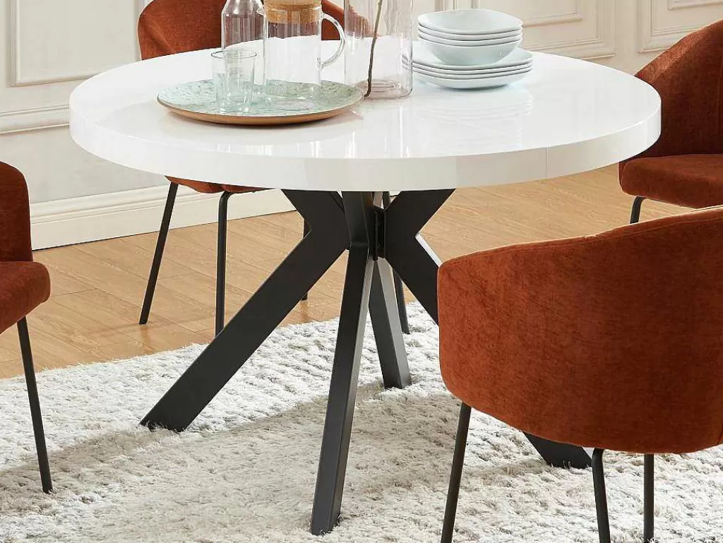Mesa De Jantar*Vente-unique Mesa De Jantar Extensivel De 4 A 8 Lugares Em Mdf E Aco Lacado A Branco E Preto - Komoni