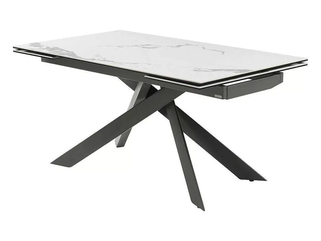 Mesa De Jantar*PASCAL MORABITO Mesa De Jantar Extensivel De 6 A 10 Lugares Em Ceramica E Metal Efeito Marmore Branco E Antracite - Corema De