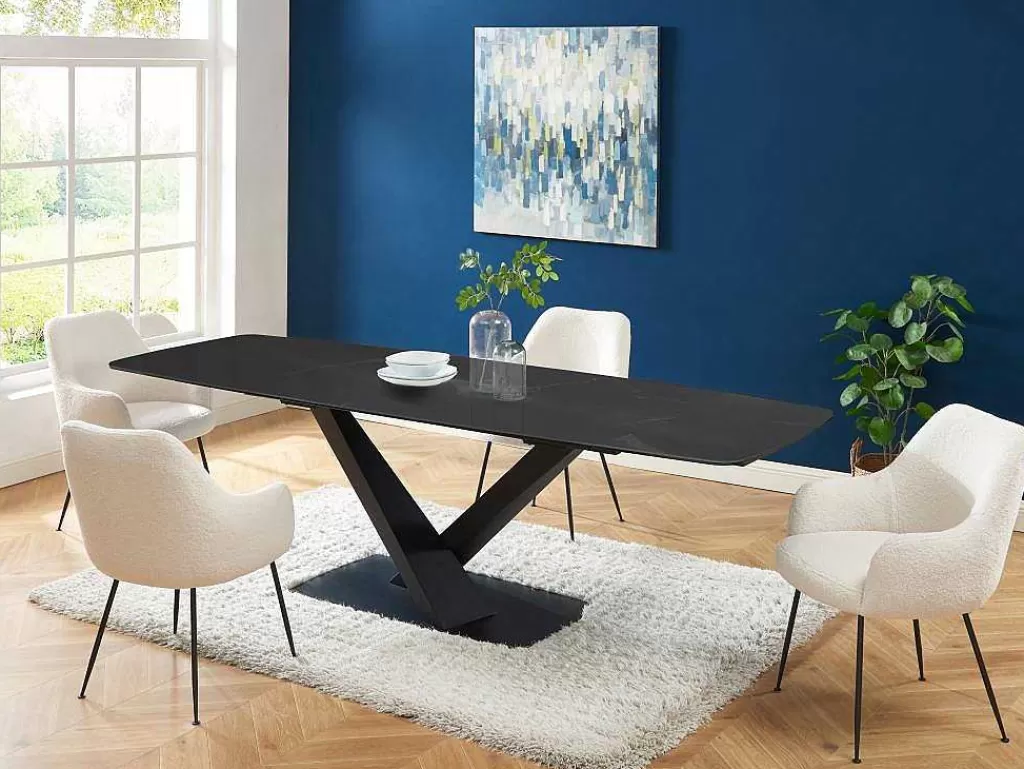 Mesa De Jantar*PASCAL MORABITO Mesa De Jantar Extensivel De 6 A 10 Lugares Em Vidro Temperado, Ceramica E Metal, Efeito Marmore Preto - Malata De