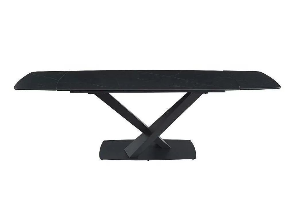 Mesa De Jantar*PASCAL MORABITO Mesa De Jantar Extensivel De 6 A 10 Lugares Em Vidro Temperado, Ceramica E Metal, Efeito Marmore Preto - Malata De