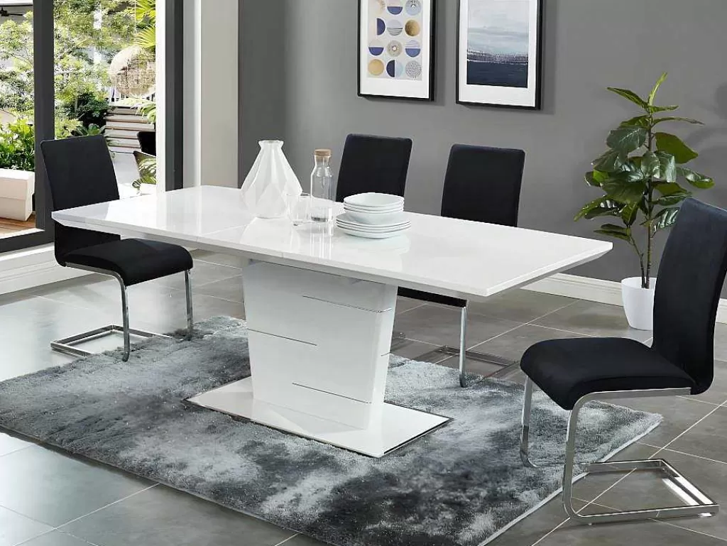 Promoções Sala*Vente-unique Mesa De Jantar Extensivel De 6 A 8 Lugares - Mdf Lacado A Branco - Amelle