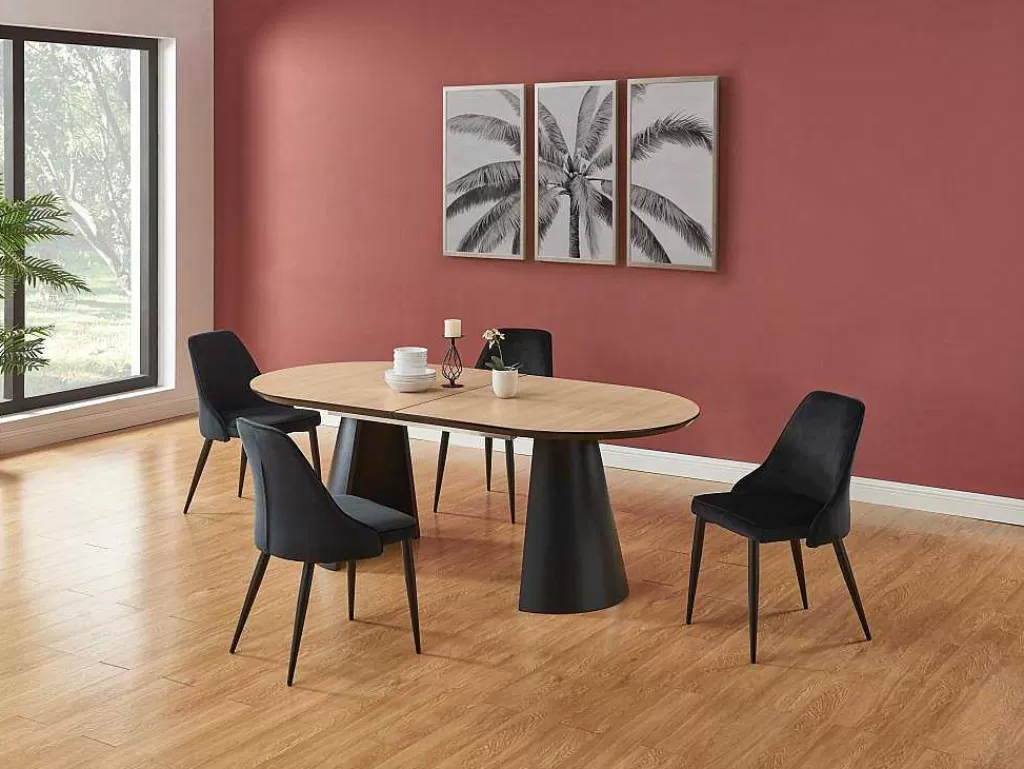 Mesa De Jantar*Vente-unique Mesa De Jantar Extensivel De 8 A 14 Lugares Mdf E Metal Natural Claro E Preto - Felanio