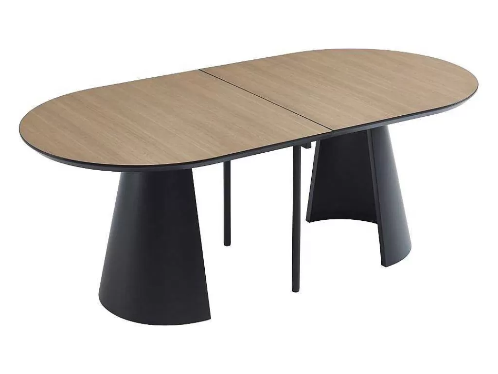 Mesa De Jantar*Vente-unique Mesa De Jantar Extensivel De 8 A 14 Lugares Mdf E Metal Natural Claro E Preto - Felanio