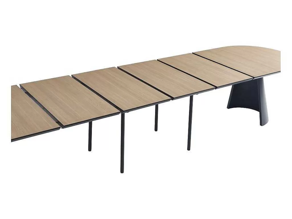 Mesa De Jantar*Vente-unique Mesa De Jantar Extensivel De 8 A 14 Lugares Mdf E Metal Natural Claro E Preto - Felanio