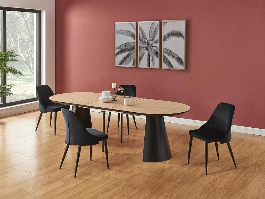 Mesa De Jantar*Vente-unique Mesa De Jantar Extensivel De 8 A 14 Lugares Mdf E Metal Natural Claro E Preto - Felanio