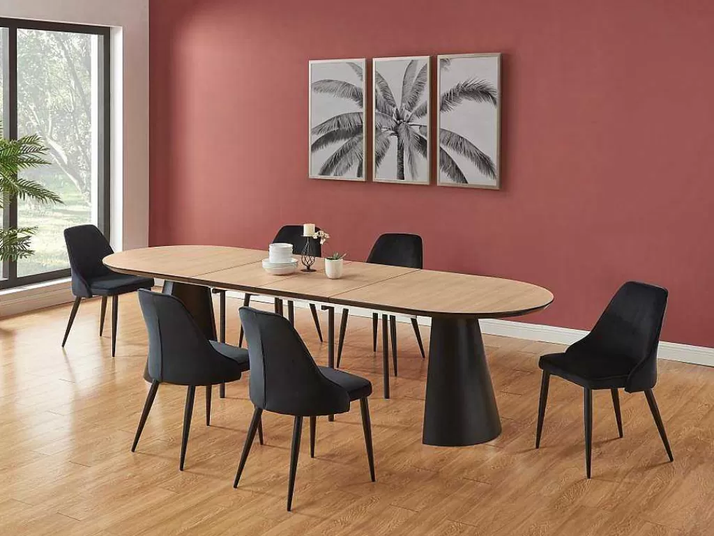Mesa De Jantar*Vente-unique Mesa De Jantar Extensivel De 8 A 14 Lugares Mdf E Metal Natural Claro E Preto - Felanio