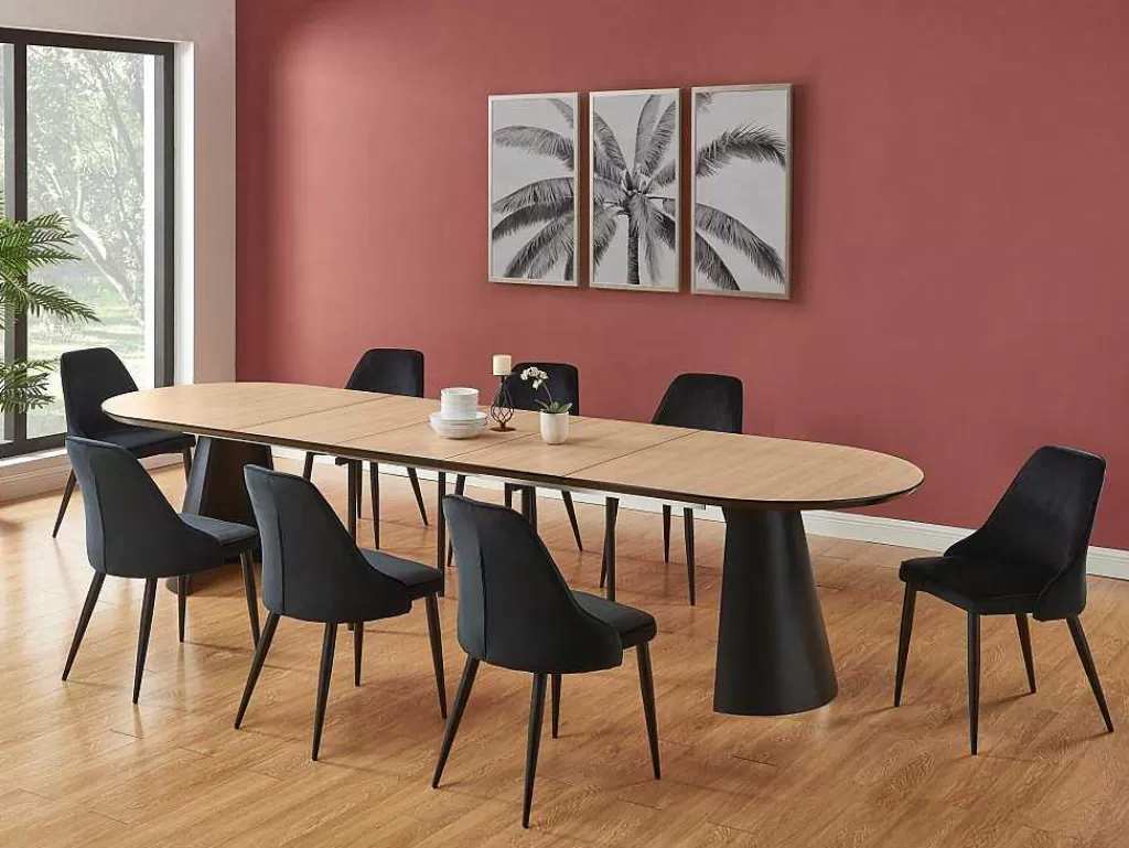 Mesa De Jantar*Vente-unique Mesa De Jantar Extensivel De 8 A 14 Lugares Mdf E Metal Natural Claro E Preto - Felanio