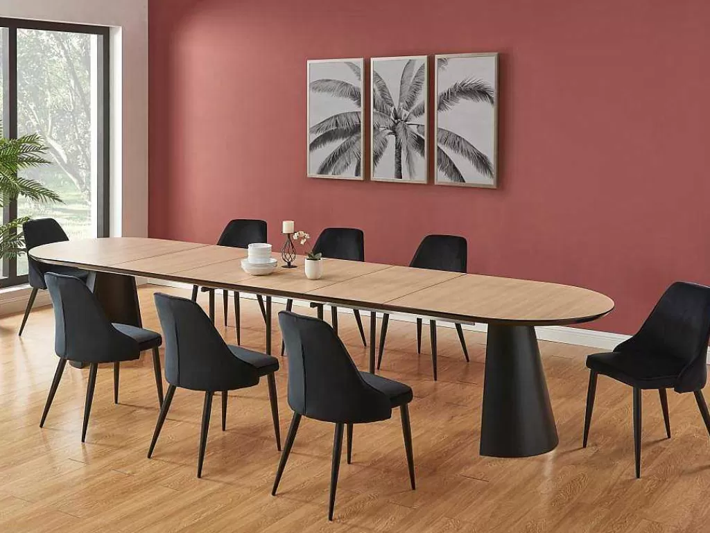 Mesa De Jantar*Vente-unique Mesa De Jantar Extensivel De 8 A 14 Lugares Mdf E Metal Natural Claro E Preto - Felanio