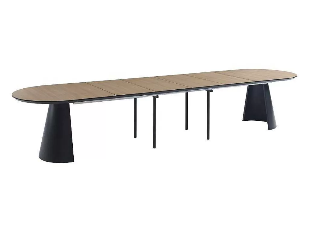 Mesa De Jantar*Vente-unique Mesa De Jantar Extensivel De 8 A 14 Lugares Mdf E Metal Natural Claro E Preto - Felanio