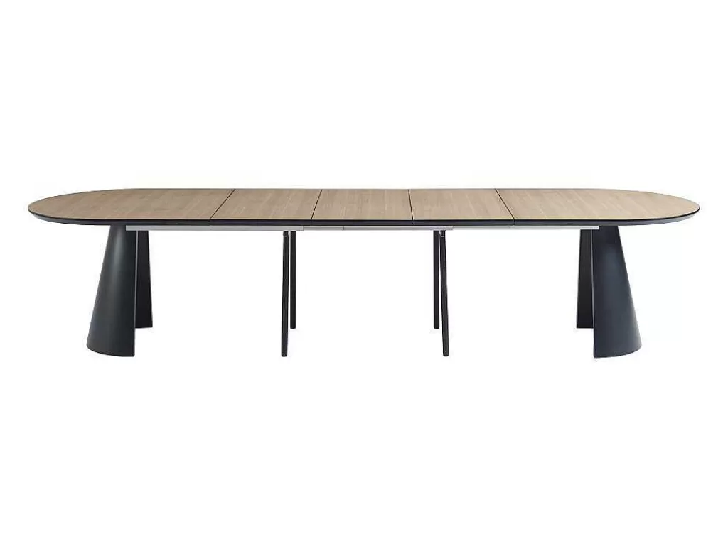 Mesa De Jantar*Vente-unique Mesa De Jantar Extensivel De 8 A 14 Lugares Mdf E Metal Natural Claro E Preto - Felanio