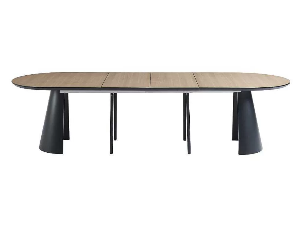 Mesa De Jantar*Vente-unique Mesa De Jantar Extensivel De 8 A 14 Lugares Mdf E Metal Natural Claro E Preto - Felanio
