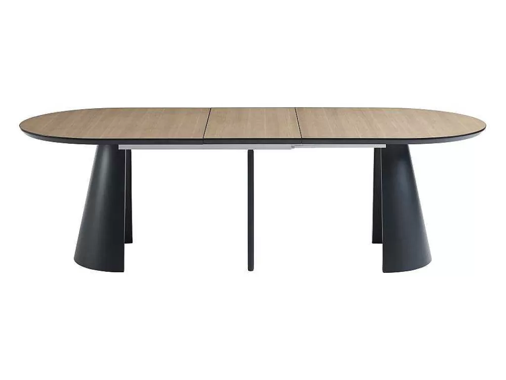 Mesa De Jantar*Vente-unique Mesa De Jantar Extensivel De 8 A 14 Lugares Mdf E Metal Natural Claro E Preto - Felanio