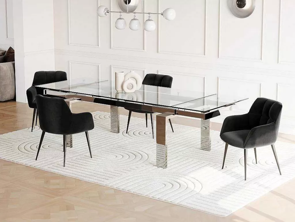 Mesa De Jantar*Vente-unique Mesa De Jantar Extensivel Lubana - Vidro Temperado E Metal - 8 A 10 Lugares