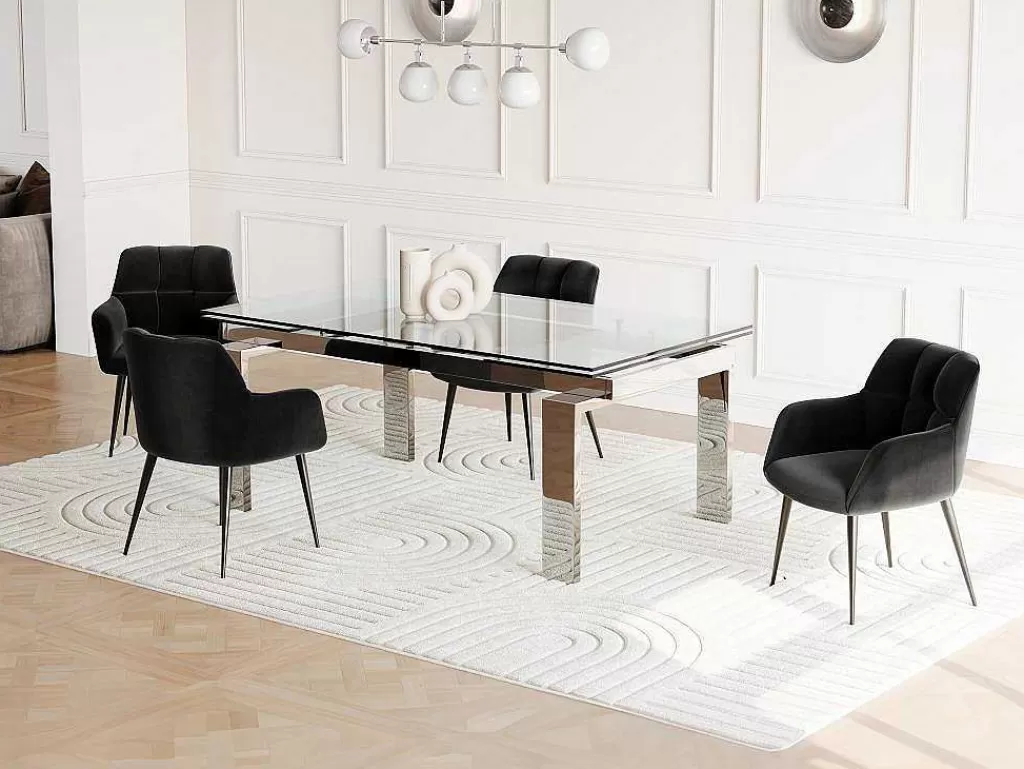 Mesa De Jantar*Vente-unique Mesa De Jantar Extensivel Lubana - Vidro Temperado E Metal - 8 A 10 Lugares