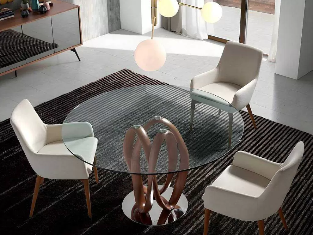 Mesa De Jantar*Angel Cerda Mesa De Jantar Redonda Com Tampo Em Vidro Temperado 1021