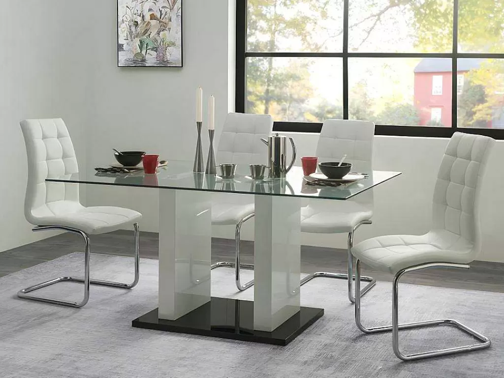 Promoções Sala*Vente-unique Mesa De Jantar Samira - 6 Lugares - Vidro Temperado E Mdf Lacado A Branco