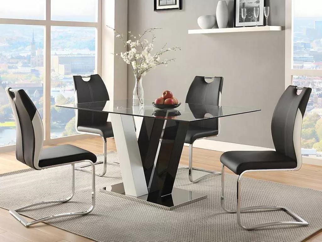 Mesa De Jantar*Vente-unique Mesa De Jantar Winch - 6 Lugares - Mdf E Vidro Temperado - Preto E Branco
