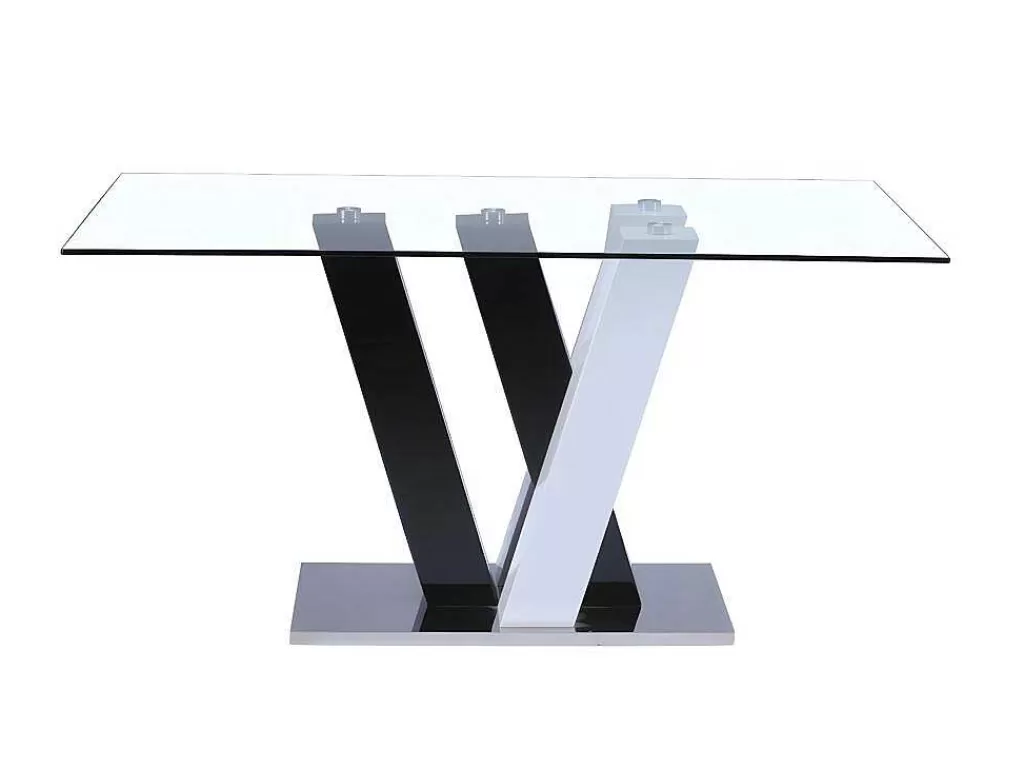 Mesa De Jantar*Vente-unique Mesa De Jantar Winch - 6 Lugares - Mdf E Vidro Temperado - Preto E Branco