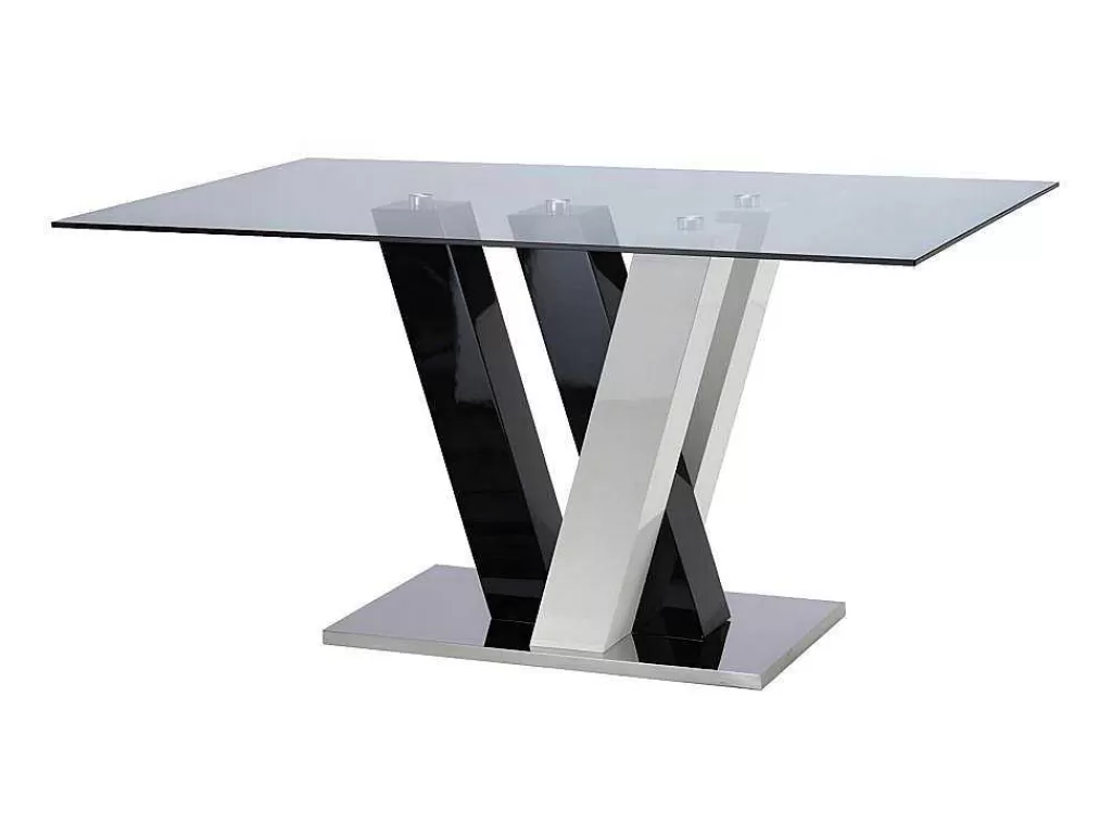 Mesa De Jantar*Vente-unique Mesa De Jantar Winch - 6 Lugares - Mdf E Vidro Temperado - Preto E Branco