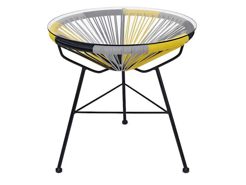 Conjunto Relax De Jardim*MYLIA Mesa De Jardim De Fibra De Resina Entrancada - Amarelo, Cinzento, Preto - Alios