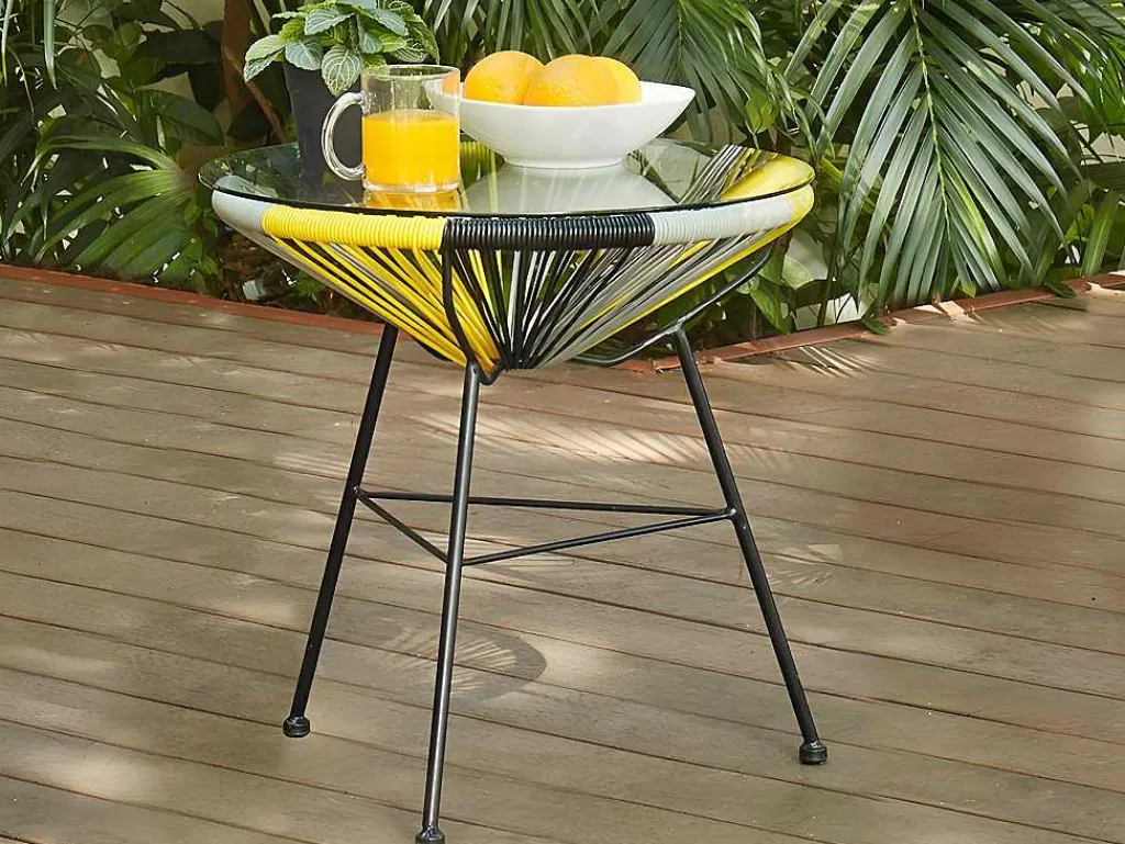 Conjunto Relax De Jardim*MYLIA Mesa De Jardim De Fibra De Resina Entrancada - Amarelo, Cinzento, Preto - Alios