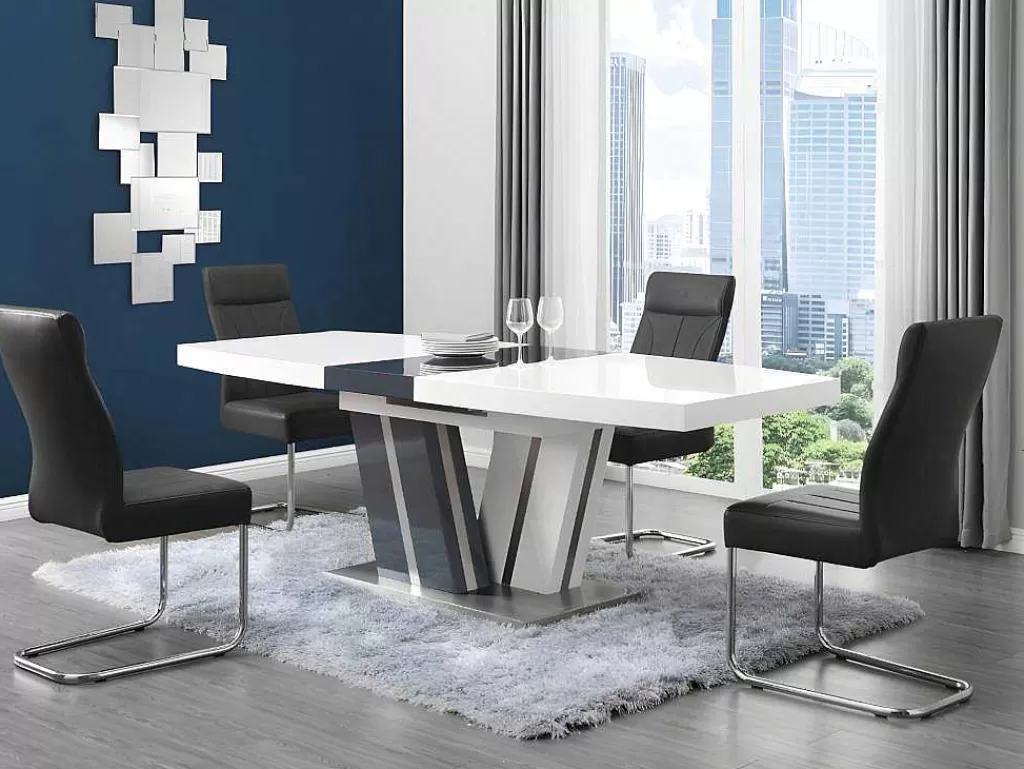 Mesa De Jantar*Vente-unique Mesa De Refeicoes Extensivel Noami Ii - 6 A 8 Lugares - Mdf Lacado Cinzento E Branco