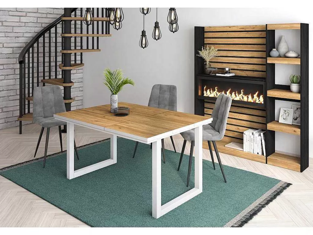 Mesa De Jantar*Skraut Home Mesa De Sala De Jantar, 6 Péssoas, 140, Robusto E Estavel Gracas A Sua Estrutura E Pernas Solidas, Oak E Branca, Industrial