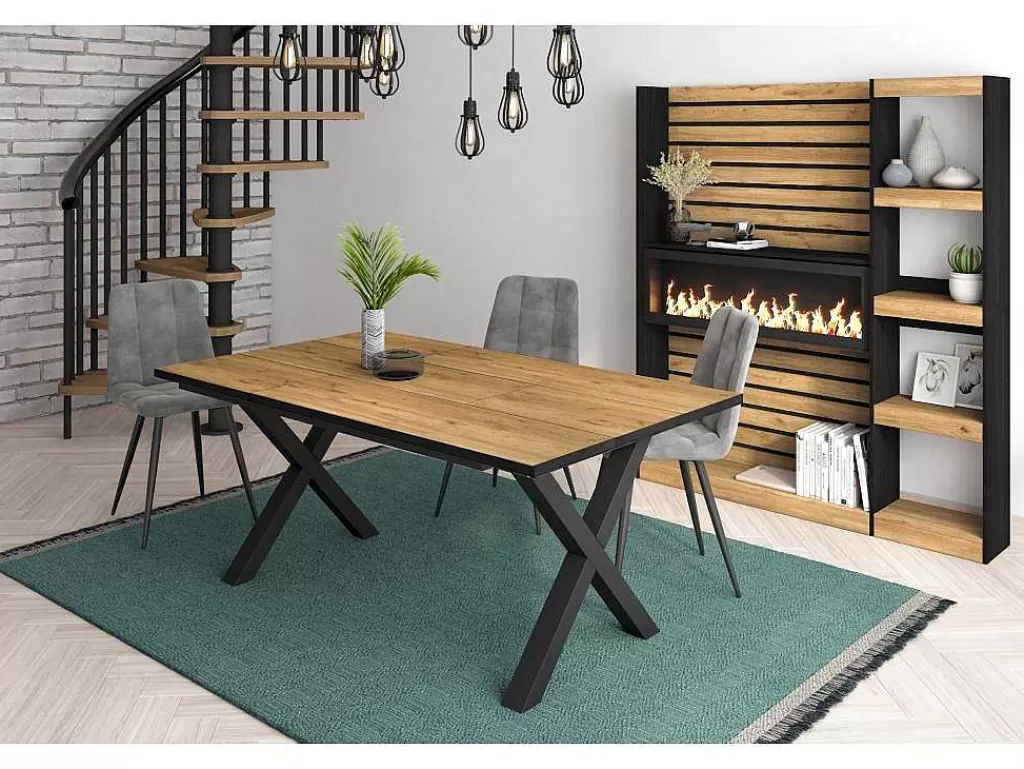 Mesa De Jantar*Skraut Home Mesa De Sala De Jantar, 8 Péssoas, 170, Robusto E Estavel Gracas A Sua Estrutura E Pernas Solidas, Oak E Preta, Industrial