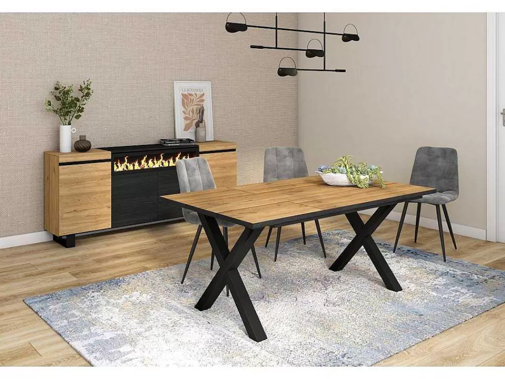 Mesa De Jantar*Skraut Home Mesa De Sala De Jantar, 8 Péssoas, 170, Robusto E Estavel Gracas A Sua Estrutura E Pernas Solidas, Oak E Preta, Industrial