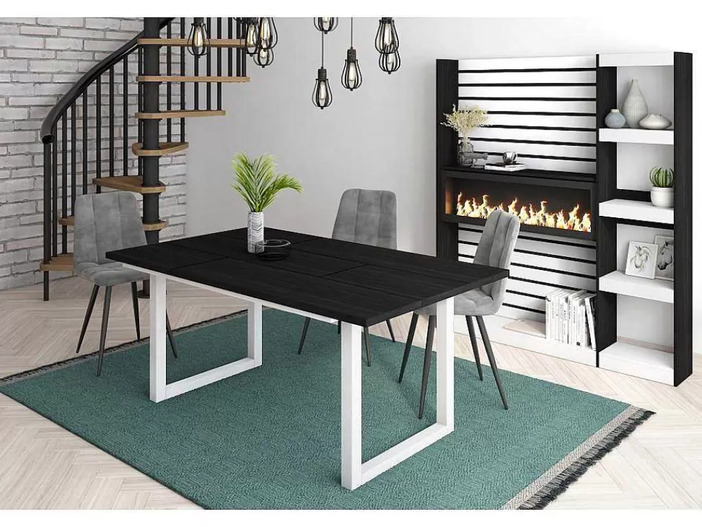 Mesa De Jantar*Skraut Home Mesa De Sala De Jantar, 8 Péssoas, 170, Robusto E Estavel Gracas A Sua Estrutura E Pernas Solidas, Preto, Estilo Industrial
