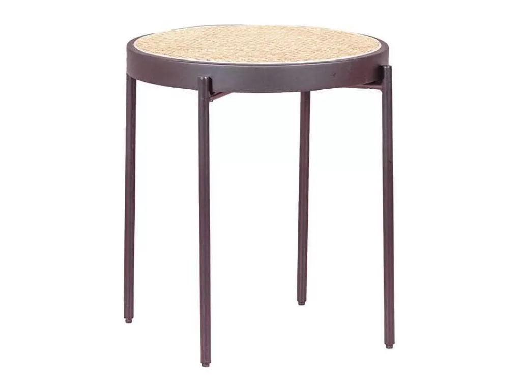 Mesa De Apoio*Vente-unique Mesa Lateral Retro Com Detalhes Em Rattan Natural (46Cm) - North - Preto