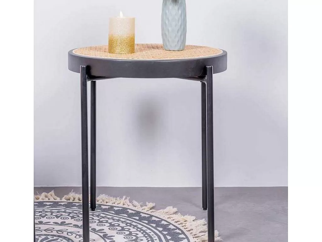 Mesa De Apoio*Vente-unique Mesa Lateral Retro Com Detalhes Em Rattan Natural (46Cm) - North - Preto
