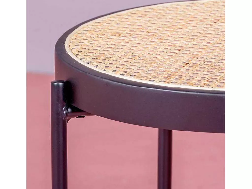 Mesa De Apoio*Vente-unique Mesa Lateral Retro Com Detalhes Em Rattan Natural (46Cm) - North - Preto