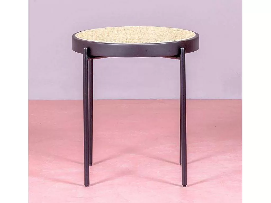 Mesa De Apoio*Vente-unique Mesa Lateral Retro Com Detalhes Em Rattan Natural (46Cm) - North - Preto