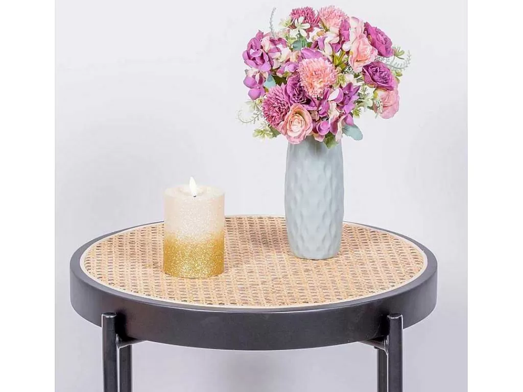 Mesa De Apoio*Vente-unique Mesa Lateral Retro Com Detalhes Em Rattan Natural (46Cm) - North - Preto