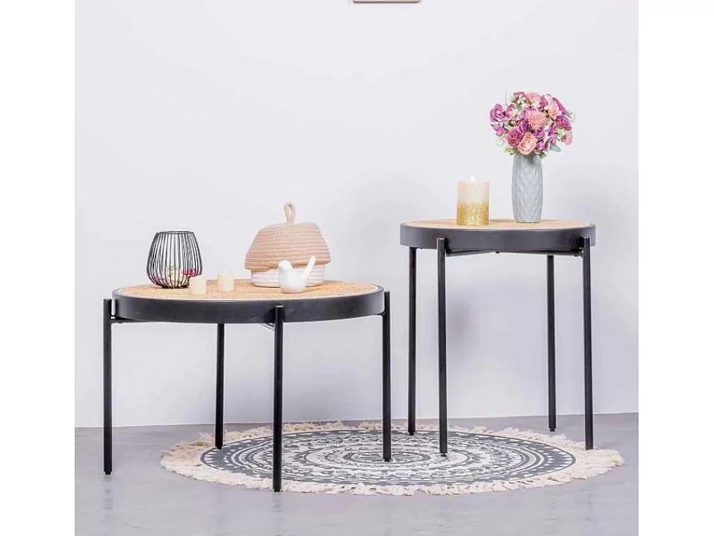 Mesa De Apoio*Vente-unique Mesa Lateral Retro Com Detalhes Em Rattan Natural (46Cm) - North - Preto