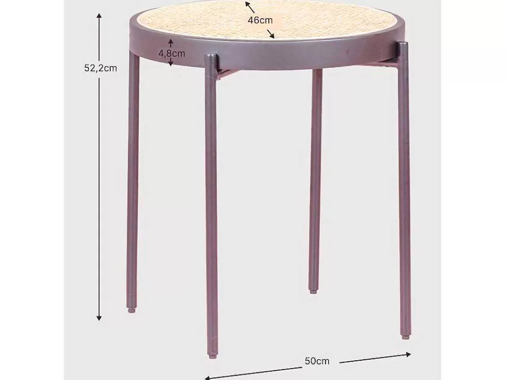 Mesa De Apoio*Vente-unique Mesa Lateral Retro Com Detalhes Em Rattan Natural (46Cm) - North - Preto