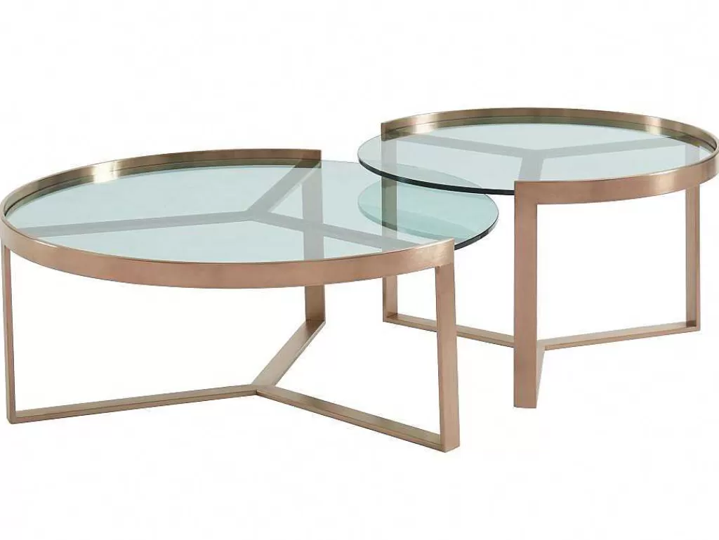 Mesa De Centro*Vente-unique Mesas De Centro De Encaixar Em Vidro Temperado E Aco Inoxidavel Transparente E Acobreado - Baseri