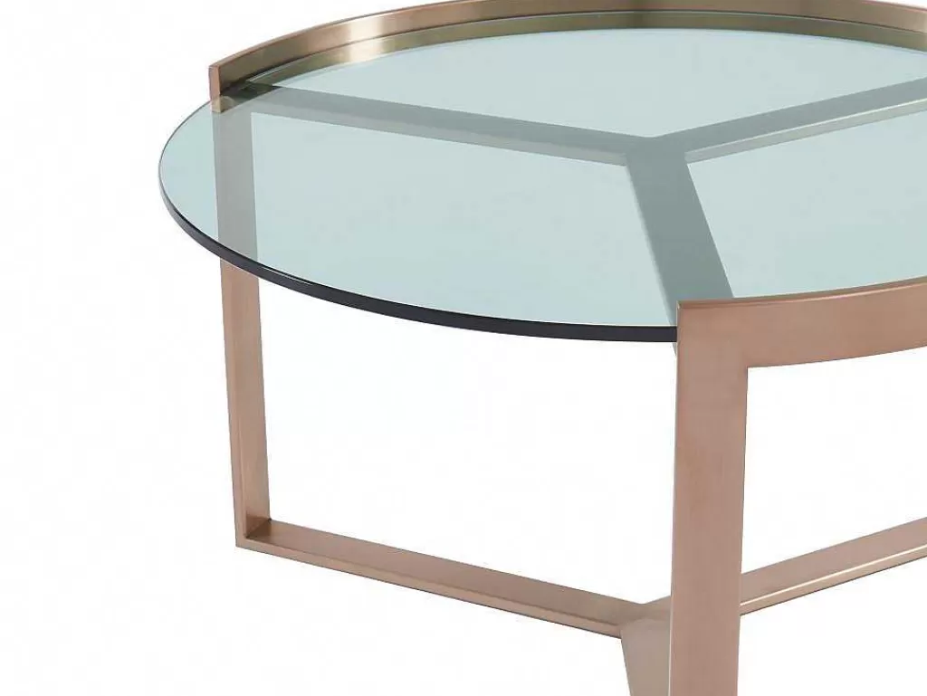 Mesa De Centro*Vente-unique Mesas De Centro De Encaixar Em Vidro Temperado E Aco Inoxidavel Transparente E Acobreado - Baseri