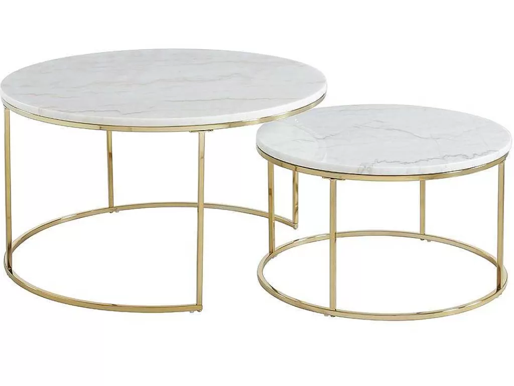 Mesa De Centro*PASCAL MORABITO Mesas De Centro Empilhaveis Em Marmore Branco E Metal Dourado - Angela De