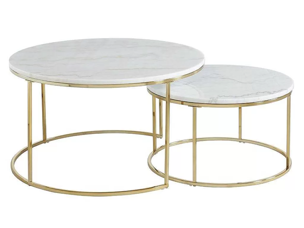 Mesa De Centro*PASCAL MORABITO Mesas De Centro Empilhaveis Em Marmore Branco E Metal Dourado - Angela De
