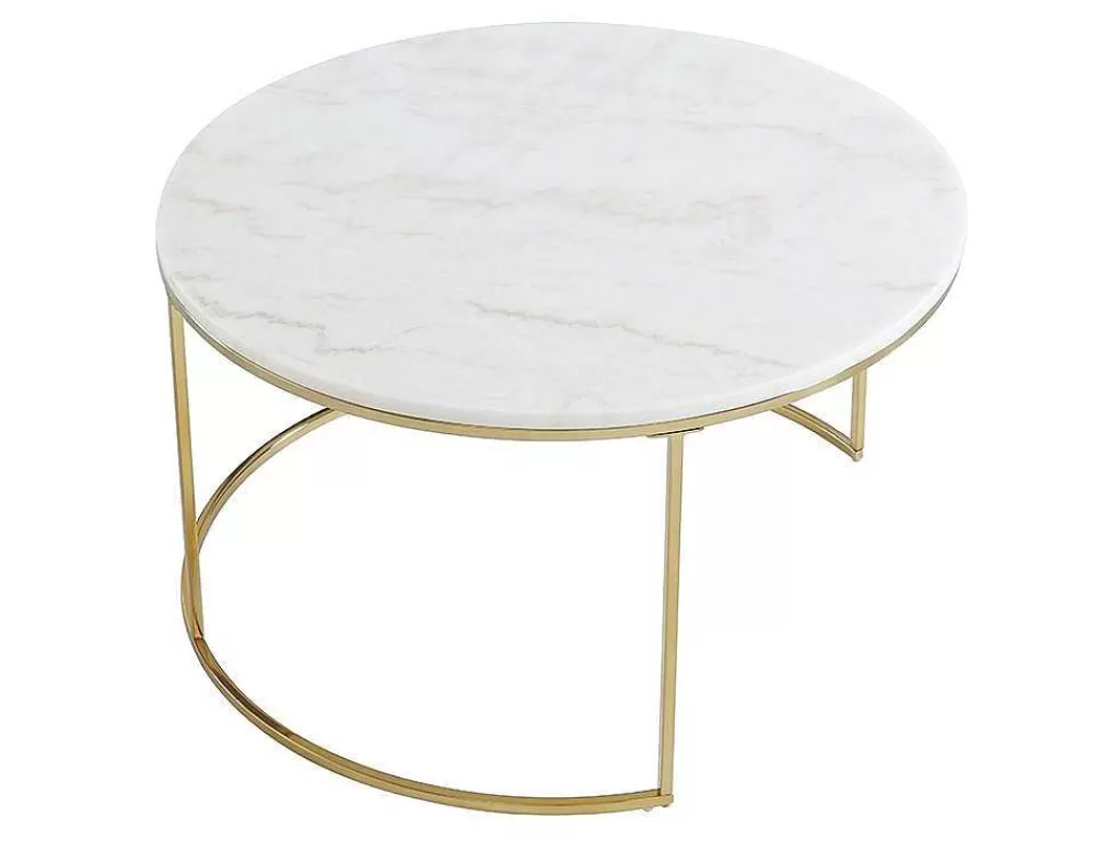 Mesa De Centro*PASCAL MORABITO Mesas De Centro Empilhaveis Em Marmore Branco E Metal Dourado - Angela De