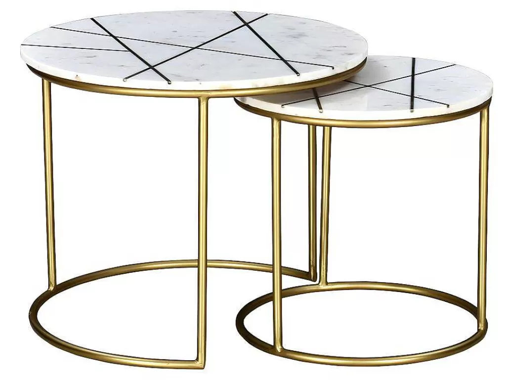 Mesa De Centro*Vente-unique Mesas De Centro Empilhaveis Em Marmore Branco E Metal Dourado - Ornea