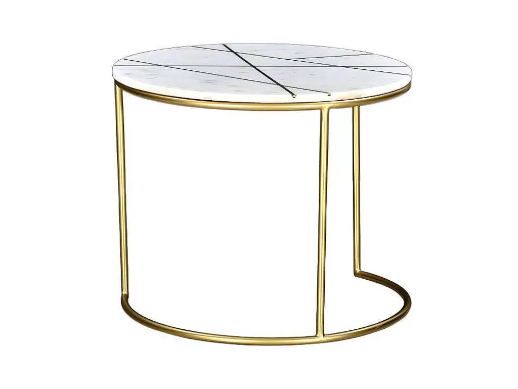 Mesa De Centro*Vente-unique Mesas De Centro Empilhaveis Em Marmore Branco E Metal Dourado - Ornea