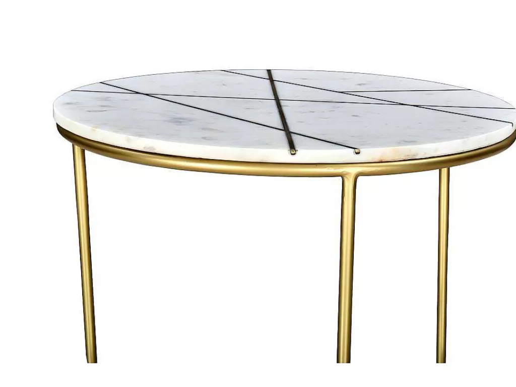 Mesa De Centro*Vente-unique Mesas De Centro Empilhaveis Em Marmore Branco E Metal Dourado - Ornea