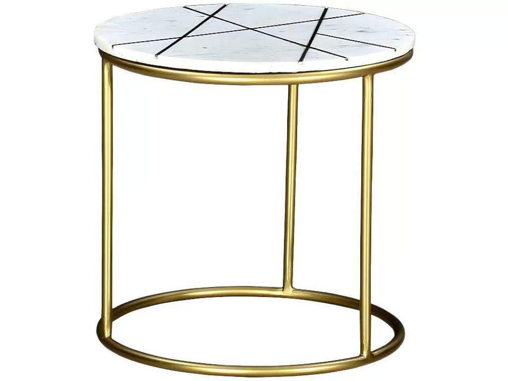 Mesa De Centro*Vente-unique Mesas De Centro Empilhaveis Em Marmore Branco E Metal Dourado - Ornea