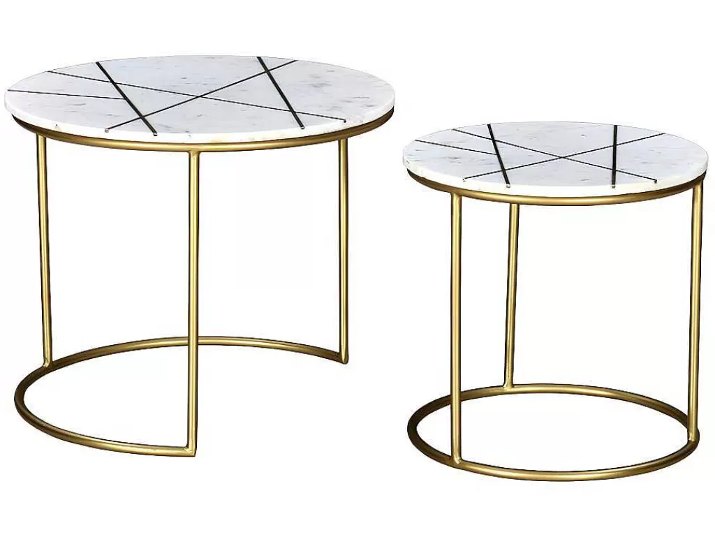 Mesa De Centro*Vente-unique Mesas De Centro Empilhaveis Em Marmore Branco E Metal Dourado - Ornea
