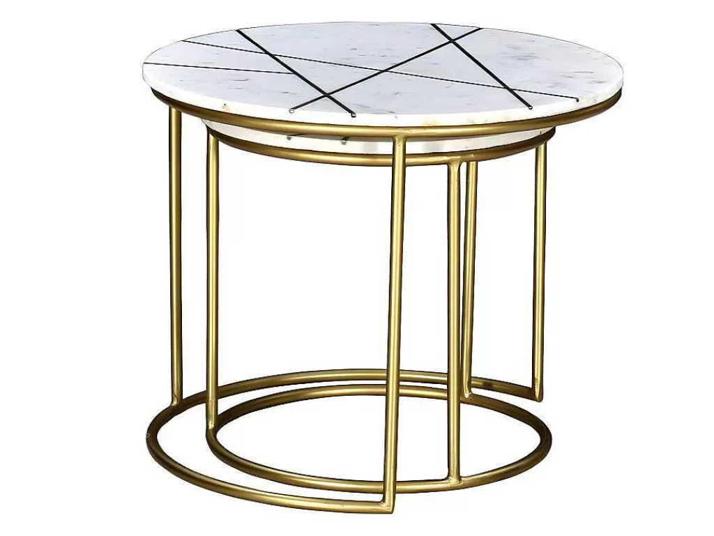 Mesa De Centro*Vente-unique Mesas De Centro Empilhaveis Em Marmore Branco E Metal Dourado - Ornea