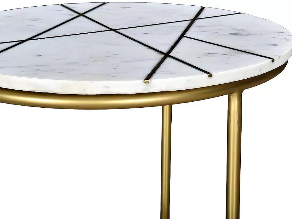 Mesa De Centro*Vente-unique Mesas De Centro Empilhaveis Em Marmore Branco E Metal Dourado - Ornea