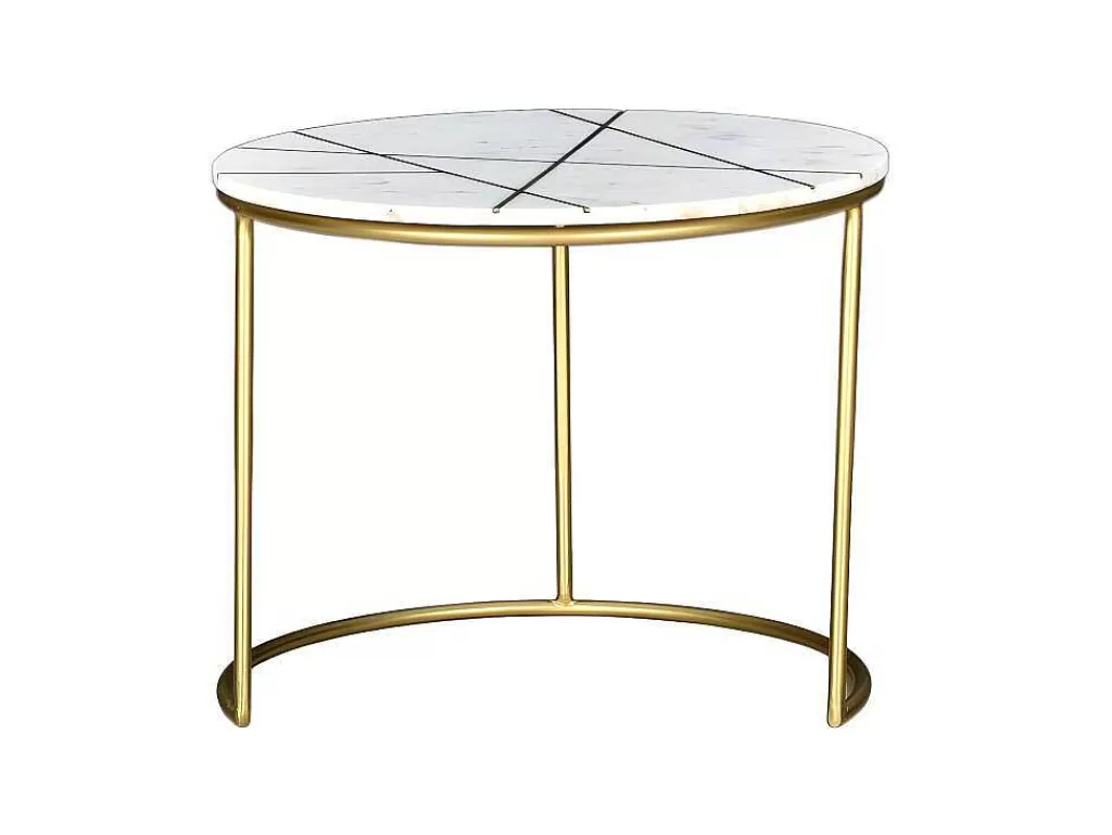 Mesa De Centro*Vente-unique Mesas De Centro Empilhaveis Em Marmore Branco E Metal Dourado - Ornea